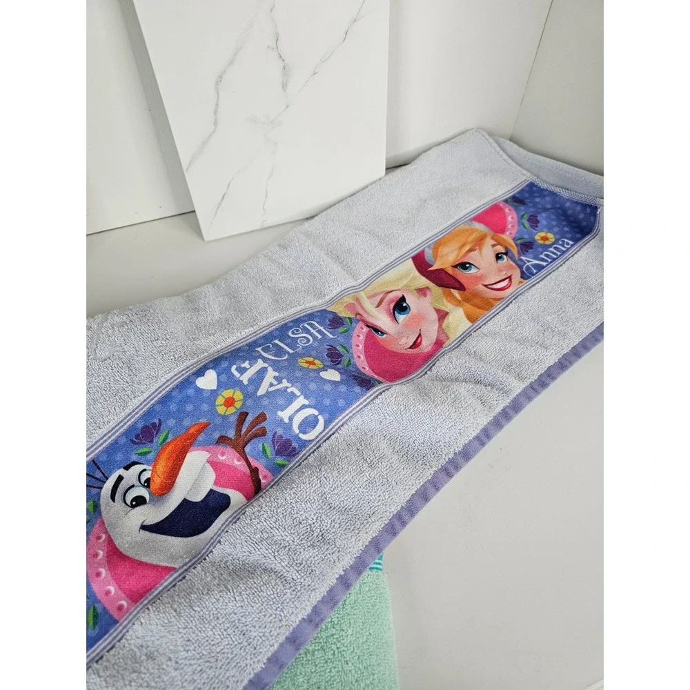 Disney Frozen Kids Bath Towel Set Elsa Anna‎ Olaf Mint Lavender 26x48 2pc Cotton